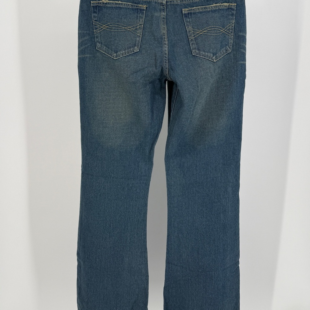 Abercrombie & Fitch Classic Dirty Wash Blue Flared Jeans with Distressed Hem